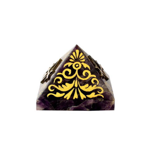 Piramida ametist cu simbol aurit pentru protectie
