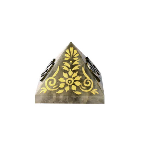 Piramida cu cuart fumurie si simbol Reiki aurit pentru energie pozitiva