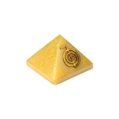 Piramida cu jad galben si simbol Reiki aurit pentru putere (M)