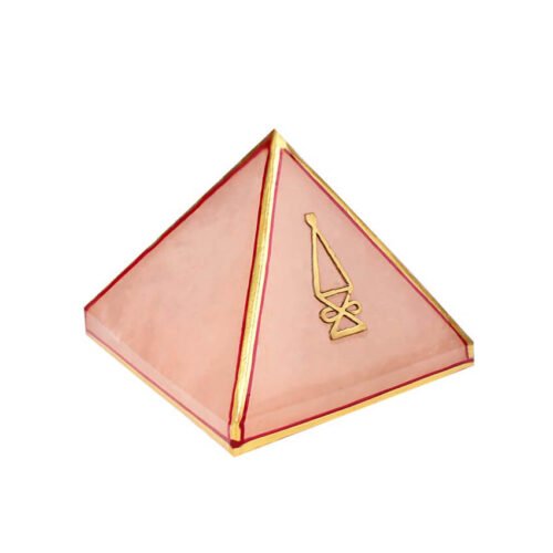 Piramida cuart roz pentru DRAGOSTE si ARMONIE simbol Reiki aurit (M)